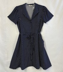 New QVC Me by Jennie Garth Navy Blue Dottie Printed Dress / Medium Petite