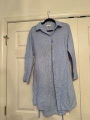 H&M Light Blue Linen Blend Long Sleeve Button Down Shirt Dress – Size S