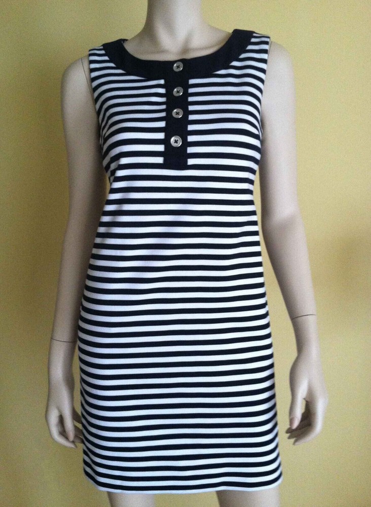 WOMEN&rsquo;S SZ S PREMISE DRESS black & white Sleeveless Stripe pockets Retro NAUTICA