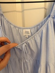 THINGS BETWEEN WOMENS SKY BLUE JUNIE MINI BABYDOLL PUFF SLEEVE DRESS SZ M NWOT