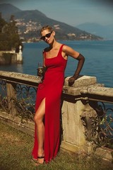 Bhldn &lsquo;Blake&rsquo; Red Square-Neck Stretch Crepe Gown Dress With Slit Size Medium