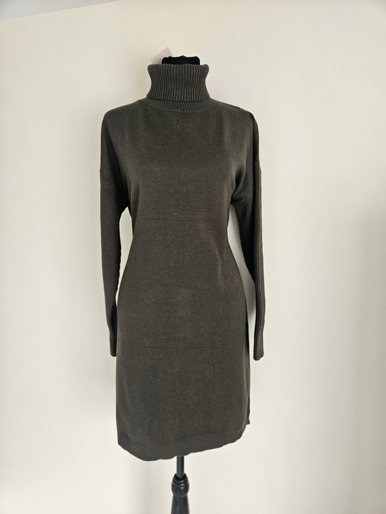 Turtleneck Knitted Long Sleeve Sweater Dress Olive Green Size Medium