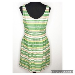 Boden green white yellow pink striped sleeveless fit flare dress size 8R