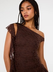 Pink Vanilla Womens CHOCOLATE Lace Ruffle Dress