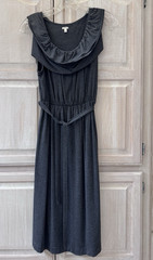 J Crew Gray Sleeveless Ruffle Neck Elastic Waist Belted Dress Size Small