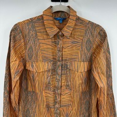 Derek Lam for Design Nation Woodgrain Exotic Print Shirt Dress Orange Small