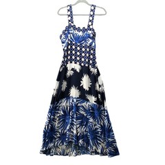 1.State Floral Maxi Dress Womens M Blue Tropical Palm Print Sleeveless Tiered