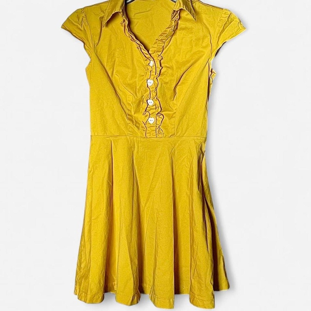 Wedtrend Yellow Ruffled Collared Cap Sleeve Short Dress – Size XS