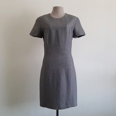 Vintage Byblos Gray Striped Sheath Dress Acetate Cotton Short Sleeve Small S