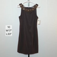 Connected Apparel Womens Sz 10 Chocolate Brown Sleeveless Beaded Sheath Dress