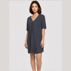 Eshakti Dress Black Jersey Knit Woman&rsquo;s Large V-Neck Minimalist Demure Pockets