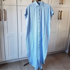 Light Blue Button-Down Maxi Dress