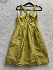 J.CREW Yellow 100% Silk Satin A-Line Dress Size 8 Sweetheart Bow Pleated Strappy