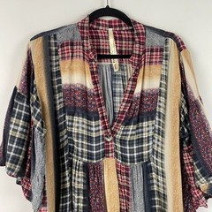 Uncle Frank Patchwork Plaid Dress Size Large Tiered Rayon V Neck