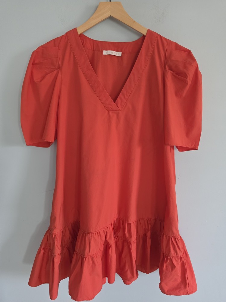 Karlie Cotton Poplin Mini Dress Orange Size Small