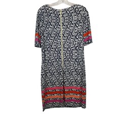 Eliza J Navy + White Printed Shift Dress With Coral + Pink Stripes Size Woman&rsquo;s