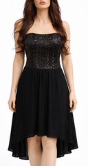 Ella Moss Sexy Sequin Cocktail Dress Sz L NWT Black Strapless High Low $224
