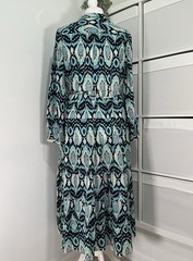 M&S Ladies Maxi Smock Dress Size 16 Cotton Pockets Tie Belt Tiered Long Sleeve