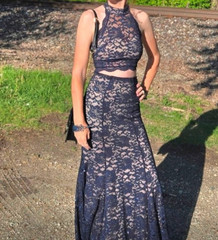 Sequin Hearts Navy/Black Lace Two-Piece Formal Gown Set Size 1