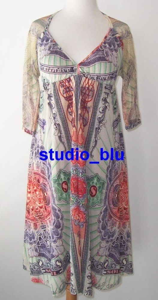 JEAN PAUL GAULTIER SOLEIL Vintage Money Print Mesh Cut Out Open Back Dress M
