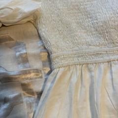 White Puff Sleeve Dress Halter Top Smocked Back Women&rsquo;s Large Tie Front Buttons
