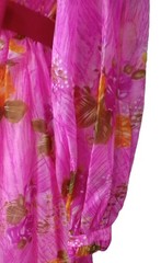 Vtg 60&rsquo;s Mod Chiffon Organza Smocked Dress S Hot pink Floral Puff Cottagecore