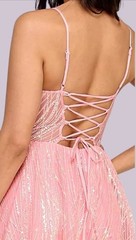 $209 Say Yes Junors&rsquo; Illusion-Front Lace-up-Back Glitter PROM Gown Size5/6 Blush