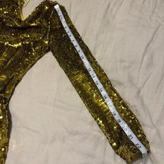 Dress the Population Womens Size XXS Gold Sequin Dress Open Back Slit Lined