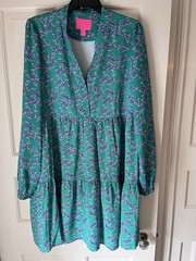 Lilly Pulitzer Winona Stretch Dress XL Everglades Green Heebee Zeebes EUC