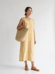 Vintage Lord & Taylor Petite Linen Blend Embroidered Midi Dress 10P