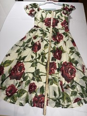Betsey Johnson Floral Midi Tea Party Dress Womens 6 Ivory Red Rose Wedding Chic