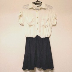 INGNI White Black Lace Dress Short Sleeve Gold Button Women&rsquo;s One Piece Japan