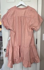 Free People Pink Solid V-Neck Short Sleeve Ruffle Hem Mini Dress Size M