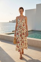 NWT Caroline Constas Floral Linen Blend Maxi Dress Size M Open Back