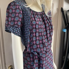 Anna Sui 100% Silk Patterned Turquoise Pink Dress / Tunic Cinch Waist Size M