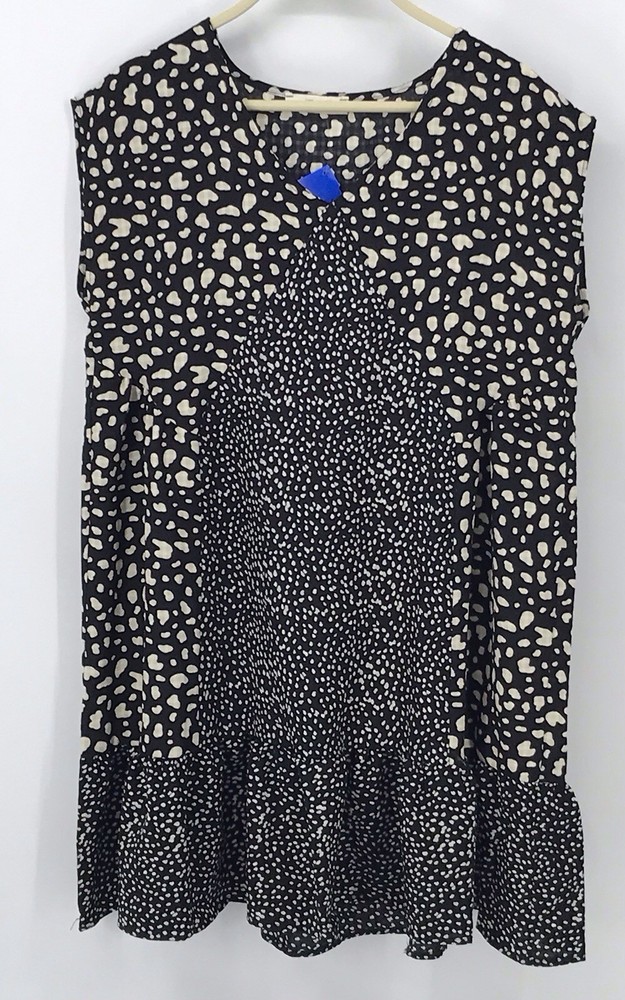 Jade By Jane Preowned Black/Cream Dotted Shift Dress Medium Sleeveless EUC