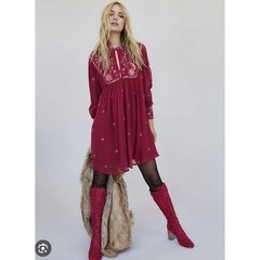 Free People Bali Golden Sun Embellished Beaded Mini Dress Festival Fairy Hippie