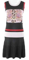 Just Cavalli Sz L Black Red Multi Shimmer Animal Print Acetate Blend Dress