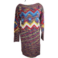 Monroe & Main Womens Sweater Tunic Mini Dress Small Colorful Artsy Bohemian 90s