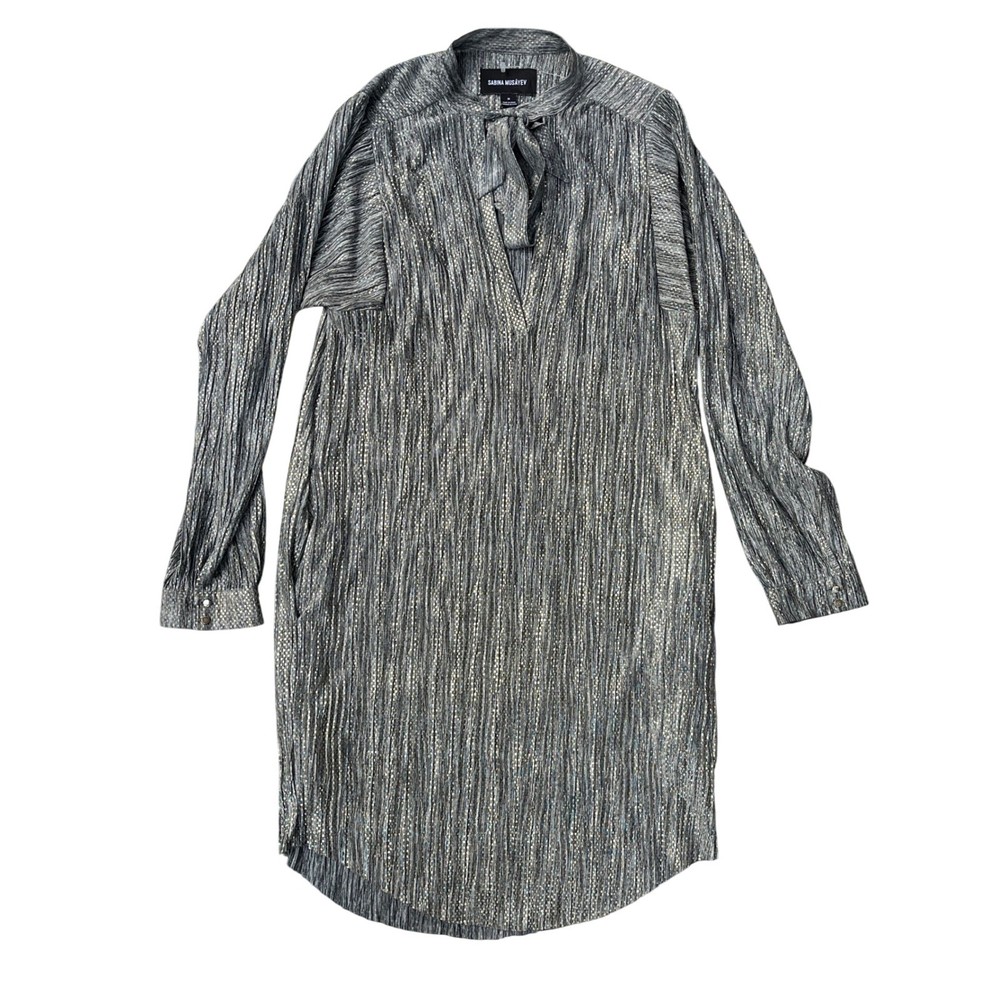 SABINA MUSAYEV Agatha Metallic Thread Tie Neck Mini Dress Medium