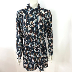 Olivaceous Large Collared Drawstring Knot Tie 100% Polyester Mini Dress Blue