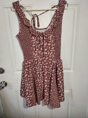 Chocolate Brown Floral Mixed Print Smocked Mini Dress Boho Cottagecore M