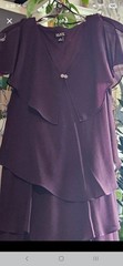 SLNY Purple Solid Tiered V-Neck Flutter Sleeve Chiffon Midi Dress Size 16