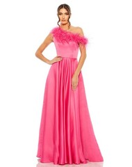 Mac Duggal Size 4 Pink 11684 One Shoulder A-Line Maxi Gown Feather Prom Dress