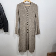 Commense Stacking V-Neck Split Breasted Knit Sweater Dress Beige Bell Sleeve SML