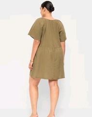 New Old Navy Crinkle Gauze Mini Swing Dress Boho Womens Plus Size 3X Beach Olive