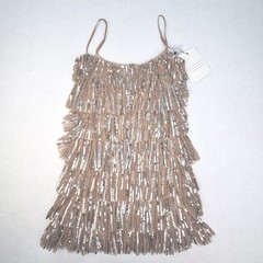 Mac Duggal Mini Dress Womens 2 Nude Silver Beaded Strap Sequin Ruffle Tiered