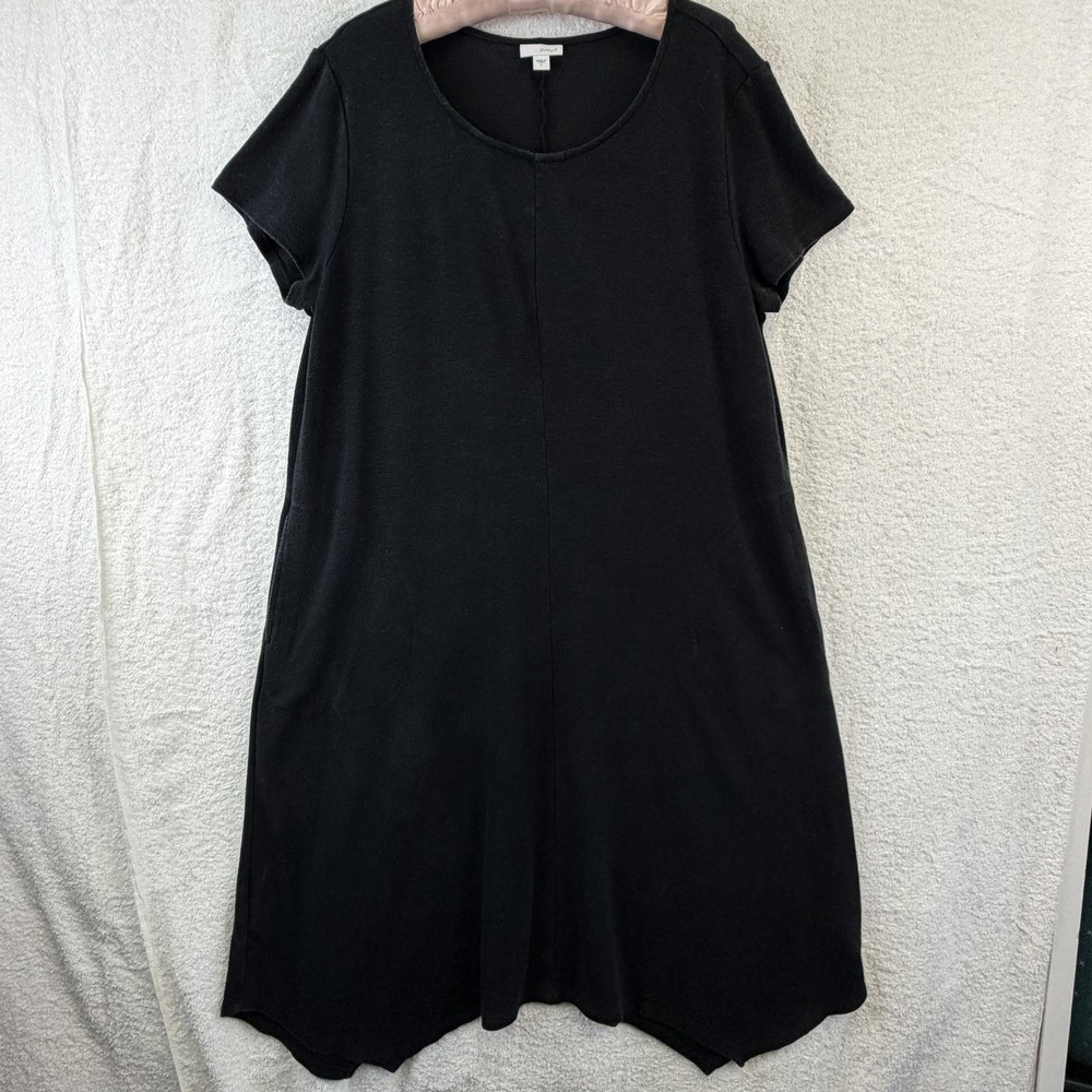 Pure Jill Dress Womens Large Black Short Sleeve Trapeze Swing Knit Midi Pockets