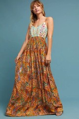 Anthropologie Raga Parkland Maxi Embroidered Floral Boho Dress