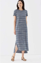 Pure J.Jill Dress Women Maxi Blue Stripe Cotton Modal Coastal Short Sleeve M